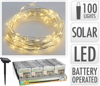 Lichterkette Silberdraht, Solar, 100 LED, warmweiss